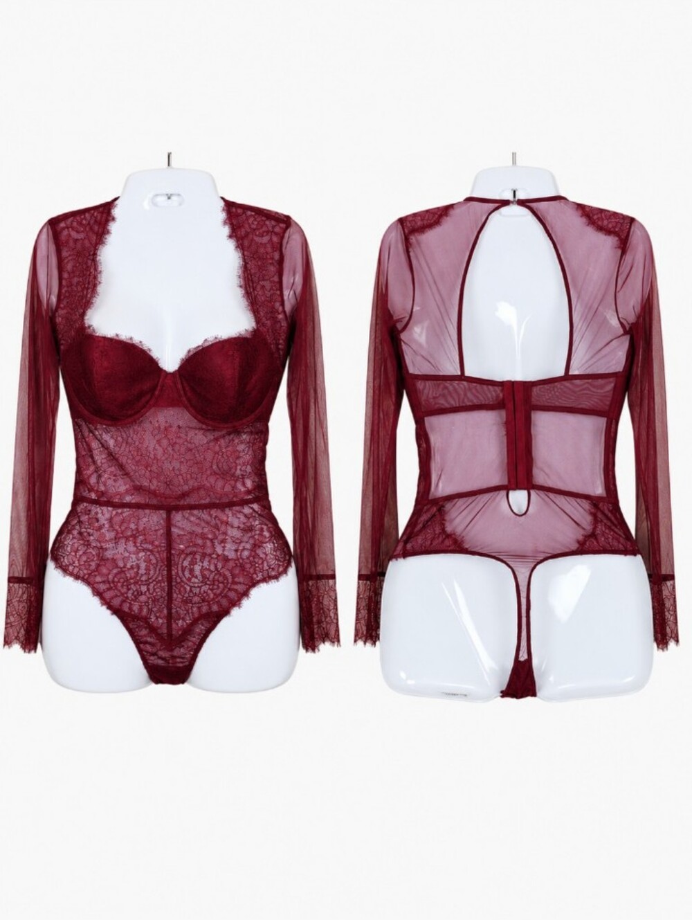 Victorias Secret Dream Angels Chantilly Lace Bodysuit Teddy 34B Burgundy Red